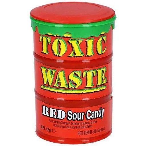 Toxic Waste Piros hordós extra savanyú cukorka 42g