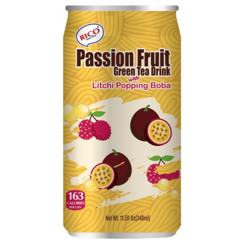 24x350ml RICO Zöld Tea Maracuja Ízesítéssel, Licsi Roppanós Boba Gyöngyökkel