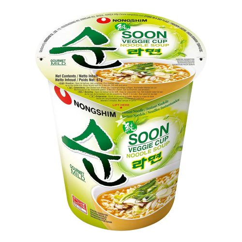 12x67g Nongshim Soon Veggie Instant Zöldséges Tésztaleves Pohárban