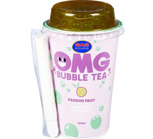 10x270ml OMG Buborékos Tea, Maracujás Zöld Tea Almatöltetes Gyöngyökkel