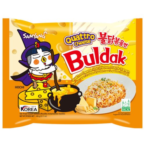 40x145g Samyang Buldak Csípős Csirke Ramen Tészta, Négysajtos Ízesítéssel