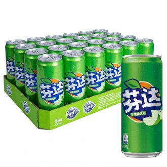 24瓶芬达苹果味碳酸饮料，每瓶330毫升